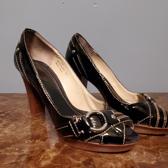 Coach Shoes - Coach Heather Black Patent Leather w/wooden heels